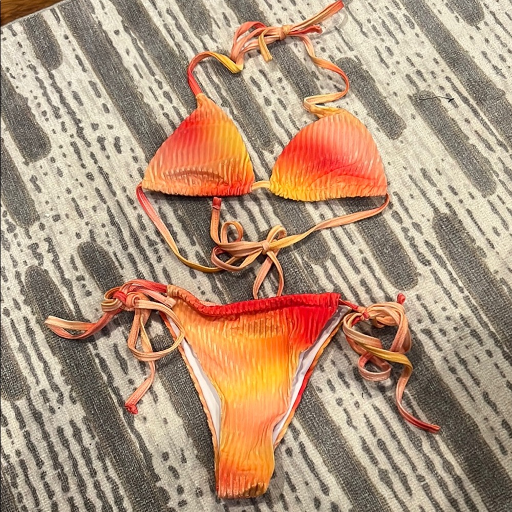 Vibrant Orange and Red Bikini Set